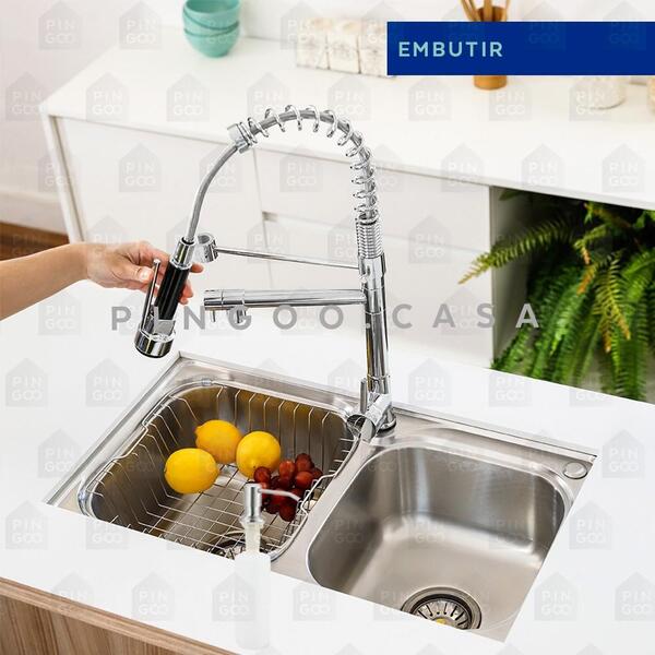 Cuba Para Cozinha Gourmet Pia Dupla Aço Inox Acessórios Tábua De Corte Ticunas Torneira Monocomando Gourmet Pingoo