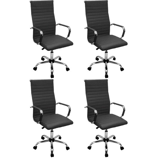 Kit 4 Cadeiras Eames Esteirinha Presidente Escritório Alta Preta