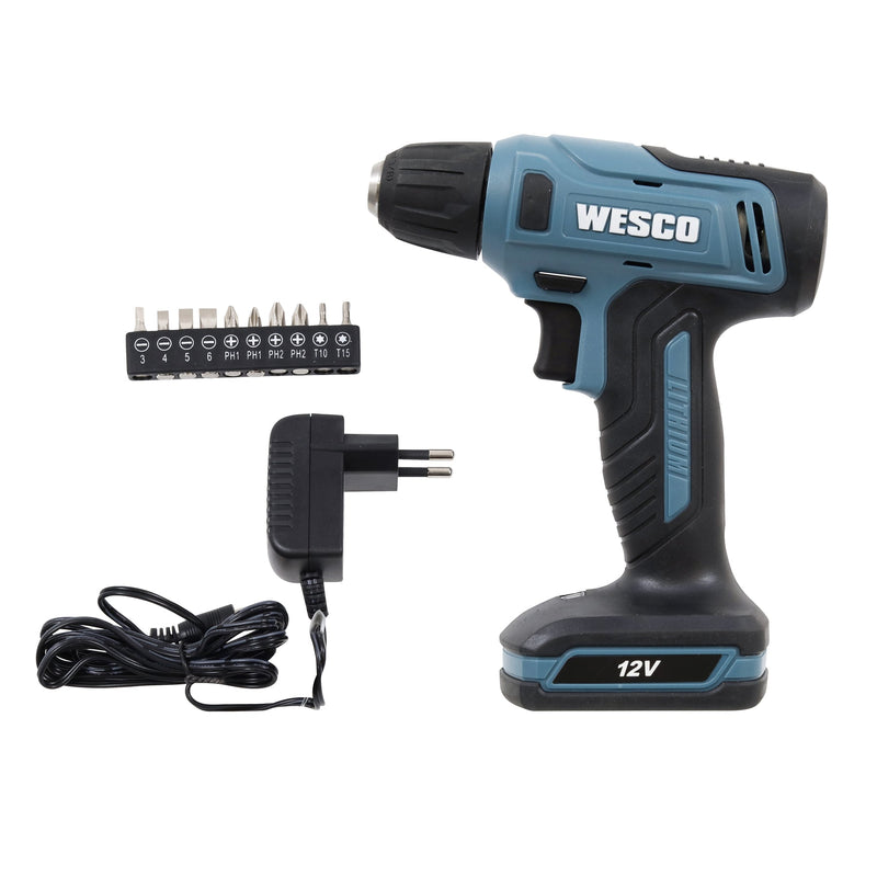 Furadeira e Parafusadeira a Bateria Wesco com Carregador e Acessórios 12V 3/8" WS2550K Bivolt